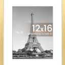 upsimples 12x16 Picture Frame, Display Pictures 8.5x11 with Mat or 12x16 Without Mat, Wall Hanging Photo Frame, Gold, 1 Pack