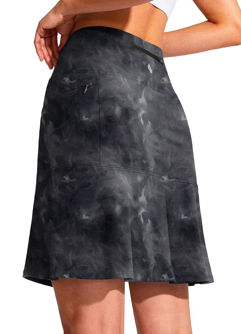 SANTINY 19" Golf Skorts Skirts for Women Zipper Pockets Knee Length Skort Women's High Waist Athletic Tennis Skirt (Medium, Black Tie-dye)