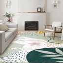 Lahome Green Washable Rugs 9x12 Living Room Rug, Non-Slip Backing Lightweight Extra Large Area Rug Ultra-Thin Throw Rus for Dining Room Table, Boho Botanical Print Soft Rug for Bedroom Classroom Home
