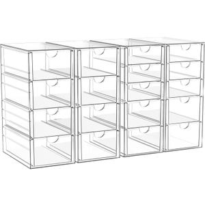 4 Pack Acrylic Makeup Organizer with 18 Drawers, Clear Storage Drawers, Bathroom Counter Organizer, Plastic Storage Bins For Vanity, Undersink, Pantry, Home Organization and Storage