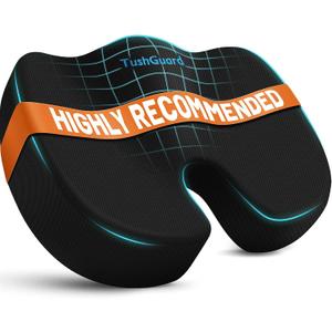 TushGuard Seat Cushion for Office Chair Memory Foam Non-Slip Cushion Back, Relief Chair Pad, Butt Pillow for Office Chair, Car, Computer Desk, Black (Large)
