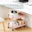 2 Tier Pink Rolling Cart with Wheels for Under Desk Storage, Large Capacity Rolling Pantry & Kitchen Storage Cart for Small Space, Sturdy Metal Bathroom Shelf Laundry Room Organization