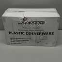 Liacere 350PCS Clear Gold Plastic Plates for 50 Guests Dinnerware Include 100 disposable Plates 150 Gold Silverware 50Napkins for Party & Wedding & New Year & Christmas