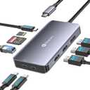 Reborn Docking Station Dual Monitor Adapter, Laptop Docking Station 3 Monitors Triple Display USBC Hub Dongle to 4K60Hz HDMI+DP,1Gbps Ethernet,100W PD,USB C Data,Card Reader,for Dell,HP,Lenovo,Surface