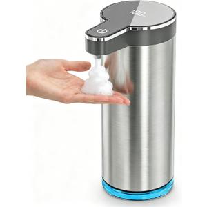 Automatic Foaming Soap Dispenser,Touchless Foam Soap Dispenser,12oz Rechargeabled Wall Mounted Smart for Bathroom and Kitchen Dish Soap,Easy for Toddlers, Brushed Silver