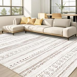 kakania 9x12 Washable Area Rug: Non Slip Soft Thin Carpet, Boho Geometric Modern Decor, Easy Clean Indoor Floor Large Rugs for Living Room Bedroom Kids Dorm Office Dining - Brown