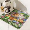 Easter Bunnies Eggs Dish Drying Mat for Kitchen Counter,Spring Colorful Flowers Drying Mat 16 x 18 Inch with High Absorbent Microfiber Drainer Mat for Coffee Bar