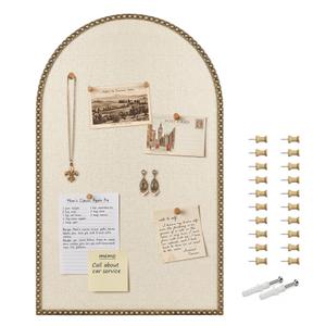 Vintage Gold Bulletin Board, Linen Wall Pin Board 19"x31" Beaded Frame
