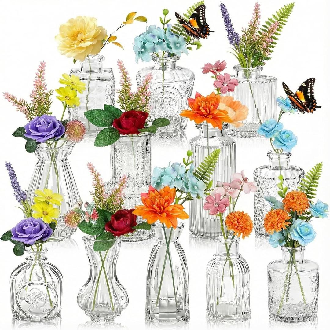 36 Pcs Artificial Flowers Table Centerpiece with Vases Spring Colorful Wildflower Centerpieces Silk Flower Arrangement for Wedding Baby Shower Table Centerpieces Party(Fresh Charm)