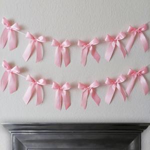Pink Bow Hanging Garlands, 2pcs Satin Ribbon Bowtie Banners, Bow Knot Party Hanging Swirls Streamers Decorations for Girls Coquette Birthday, Wedding, Bridal Shower, Engagement Supplies