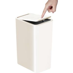 TIPGO Bathroom Trash Can with Lid, 10 Liter/ 2.6 Gallon Slim Garbage Can, Small Trash Bin Waste Basket with Pop-Up Lid for Kitchen, Bedroom, Living Room, Office (White)