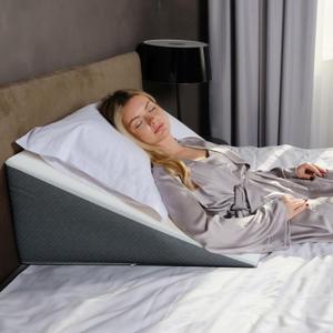 Kolbs Bed Wedge Pillow for Sleep Apnea, Sleeping Comfort, Relaxing, Acid Reflux, Heartburn and Back Pain Relief. Cushion for Sitting Up in Bed. Memory Foam Top, Chic Jacquard Washable Cover. (Standard Wedge 12" Height)