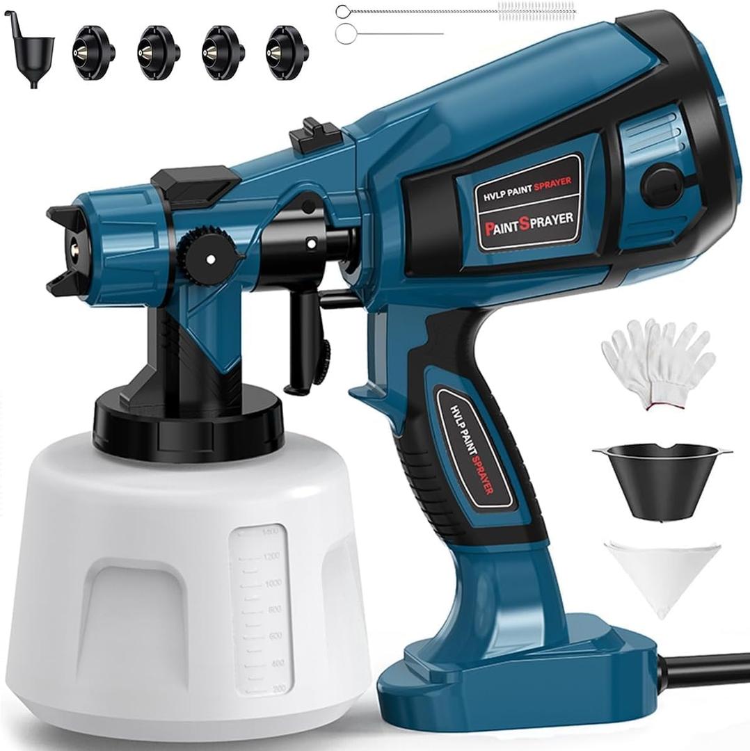 Paint Sprayer Tool 1000W High Power Electric Spray Paint Gun Easy to Clean for Furniture Cabinets House Painting (Blue)