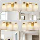 3-Light Bathroom Light Fixtures, Modern Vanity Lights, Gold Metal Wall Lamp with White Marble Glass for Bathroom, Mirror, Living Room, Bedroom, Cabinet, Porch, Hallway, E26 Base
