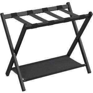 SONGMICS Luggage Rack for Guest Room, Suitcase Stand with Storage Shelf, Steel Frame, Foldable for Easy Storage, Hotel, Bedroom, Black URLR003B01