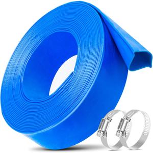 Jin&Bao 2" Diameter Pool Backwash Hose 25FT with Clamp, Heavy Duty Weather and Burst Resistant Swimming Drainage Hoses, Flexible Lay Flat Discharge Tubing for Water Disposal (Blue)