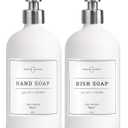 Vine Creations White Glass Soap Dispenser, 2 Pack Kitchen Soap Dispenser Set with Stainless Steel Pump, 16 oz Dish Soap and Hand Soap Dispensers for Bathroom with Waterproof Labels