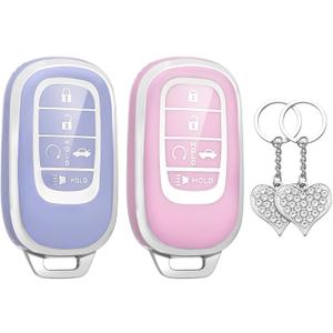 LECART Key Fob Covers Fit for Honda 2025 2024 2023 2022 CR-V Civic Pilot Accord HR-V Sport Touring 5 Buttons TPU Key Fob Case Soft Car Key Shell Protector 2 Pack Blue & Pink