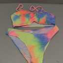 Fanuerg Women's Ribbed Bikini Sets Scoop Neck Cheeky Swimsuit Textured Two Piece Bathing Suit (Rainbow Tie Dye) S