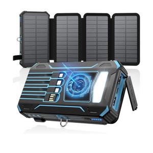 Solar Charger Power Bank - 49800mAh Wireless Portable Charger Built-in 4 Cables and 4 Solar Panels, PD QC 3.0 Fast Charging USB C Battery Pack with Flashlight for Camping Travel (Blue)