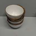 KooK Soup Bowls, Embossed, Ceramic Bowl, for Soup, Cereal and Poke, Microwave & Dishwasher Safe, Cream with Dark Copper Accents, Set of 4, 26 oz, Narbonne Collection