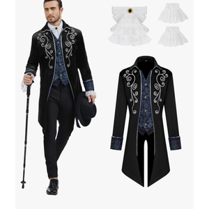 Men Medieval Steampunk Tailcoat Jacket Gothic Victorian Frock Coat Uniform Halloween Party Cosplay Gentleman Costumes