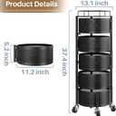 Rolling Drawer Storage Cart with 360 Rotating Open-Drawer Design, 5-Tier Metal Utility Cart with Round Storage Drawer for Kitchen, Bathroom, Laundry Room (Black)