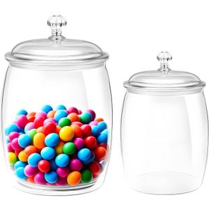 Candy and Cookie Jar 2pcs/130oz Plastic Jars with Lids Decorative Clear Airtight Food Storage Canister for Cookie, Dog Treats, Pet Food, Candy