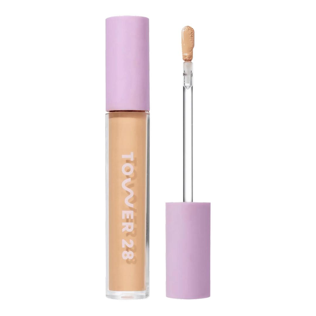Tower 28 Swipe Serum Concealer - Hydrating Medium-Full Coverage Concealer + Under Eye Brightener - Skin Care Infused Makeup with Hyaluronic Acid + Soothing Centella - 9.0 Medium/Olive (0.22 oz)