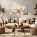 Fowers Wall Art for Bedroom Women White and Gold Wall Decor for Living Room Floral Art Print Wall Decoration 20 x 40 Inch