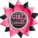 2 x Handmade Birthday Girl Button, Happy Birthday Button Pins for Girls or Women, Black Hot Pink Grosgrain Ribbon Pins for Birthday Party Decorations Supplies Gifts Ideas (3.75 x 3.75inch)