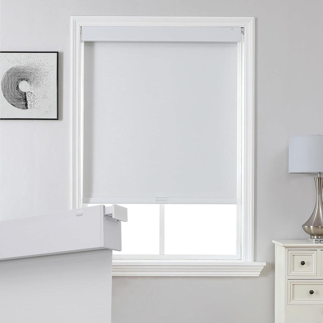 Joydeco No Drill No Tools Blackout Shades, Free-Stop Cordless Roller Shades, Thermal Insulated Blinds for Indoor Windows, Easy Install Window Blinds for Home and Office (White, 34" W X 75" H)