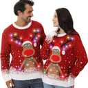 Ugly Christmas Sweater Women Men 2025,Light Up Christmas Sweater for Couples,Funny Reindeer Xmas Tacky Pullover Cute (3X-Large, Red Elk)
