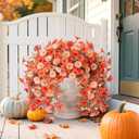 2 PCS Artificial Faux Fall Hanging Flowers Plants for Outdoor,Fake Silk Morning Glory with Eucalyptus UV Resistant Mums for Wall Home Porch Patio Balcony Yard Indoor Decor (Fall Orange+Light Orange)
