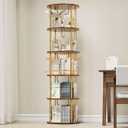ALLSTAND 5 Tier Rotating Bookshelf, 360 ° Display Stackable Spinning Bookshelf Tower, Narrow Space Saving Tall Floor Standing Swivel Bookcase Corner Storage Organizer for Bedroom, Living Room, Gold
