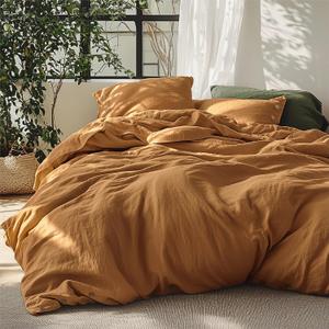 Bedsure Linen Duvet Cover King - Linen Cotton Blend Duvet Cover, PureWoven Cooling & Breathable Bedding Set for Hot Sleepers, Moisture Wicking & Durable Cover Set 3 Piece (Pumpkin Yellow) (King (104" x 90"))