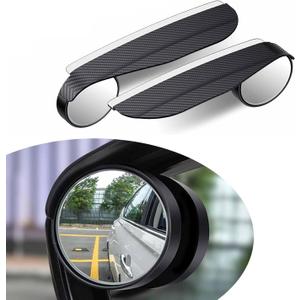 Blind Spot Mirrors, 2-in-1 Rearview Mirror Carbon Fiber Pattern Rain Eyebrow + HD Glass Round Blind Spot Mirror, Self-adhesive Auxiliary Mirror, for Most Car Models (Black)