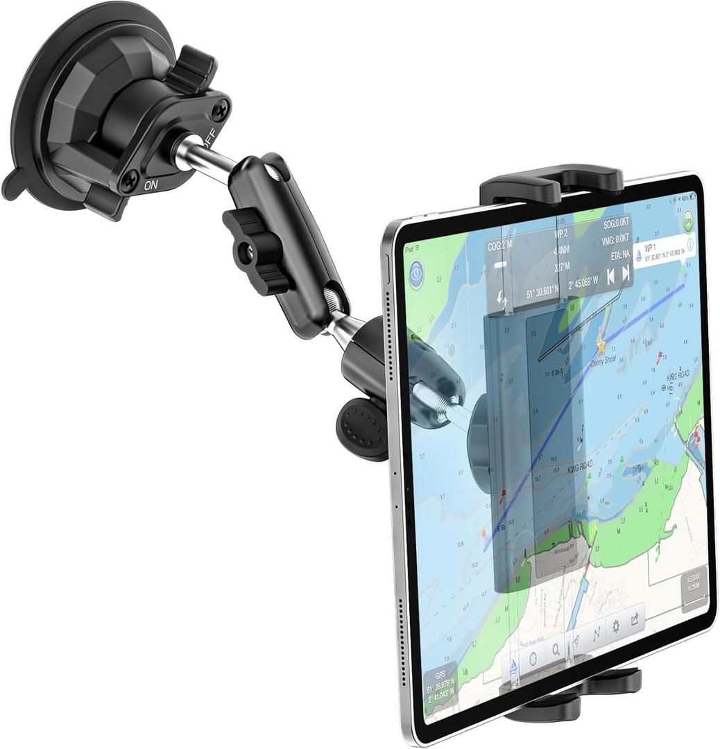 Boat Tablet Mount, [Strongest Suction] Heavy Duty Marine Windshield Tablet Holder, 360 Metal Arm Boat Cockpit Window Dash Stand for iPad Pro 12.9 11 Air Mini, Tab, Z Fold, iPhone, 4-13" Device
