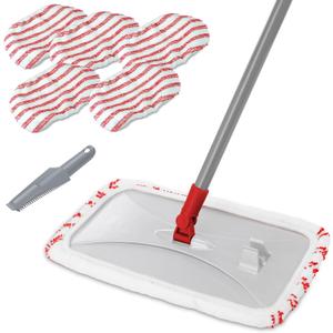 Masthome Extra Large Microfiber Mop for Floor Cleaning, 16 Flat Mop with 5 Pad for Wet & Dry Use, Dust Mop for Hardwood Laminate Tile Ceramic, 1 Cleaning Scraper Included-Red