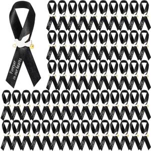 50 Pcs Dove Funeral Ribbons Memorial Ribbon Funeral Pins Classic Memorial Service Respect Ribbon Bow with Safety Pins and Dove for Mourning Remembrance Day Event(Black)