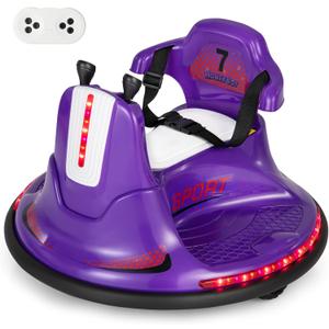 HONEY JOY 12V Bumper Car for Toddlers 1-3, Baby Ride on Bumper Car w/Dual Joysticks, Flashing LED Light & 360 Degree Spin, Electric Vehicle for Kids, Ride on Car w/Remote Control, Gift for Boys Girls (Purple)