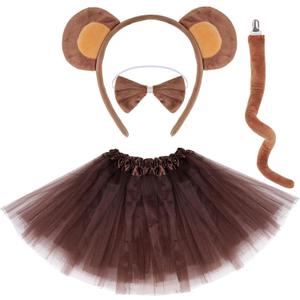 Dxhycc Monkey Costume Set Monkey Ears Headband Tail Bowtie Tutu-Halloween, Dress Up, Cosplay Accessory Kit