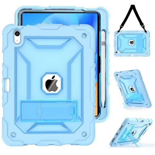 TIMISM Case for iPad 10th Generation 2022, iPad (A16) 11 Inch 2025 with Pencil Holder & Kickstand, Translucent Hard PC Back Cover, Heavy Duty Shockproof Protective Case for iPad 11/10, Clear Blue