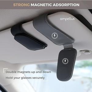 Magnetic Leather Sunglass Holder, Eyeglass Hanger Clip for Car Sun Visor, Suitable for Different Size Eyeglasses(Black, 1 Pack)