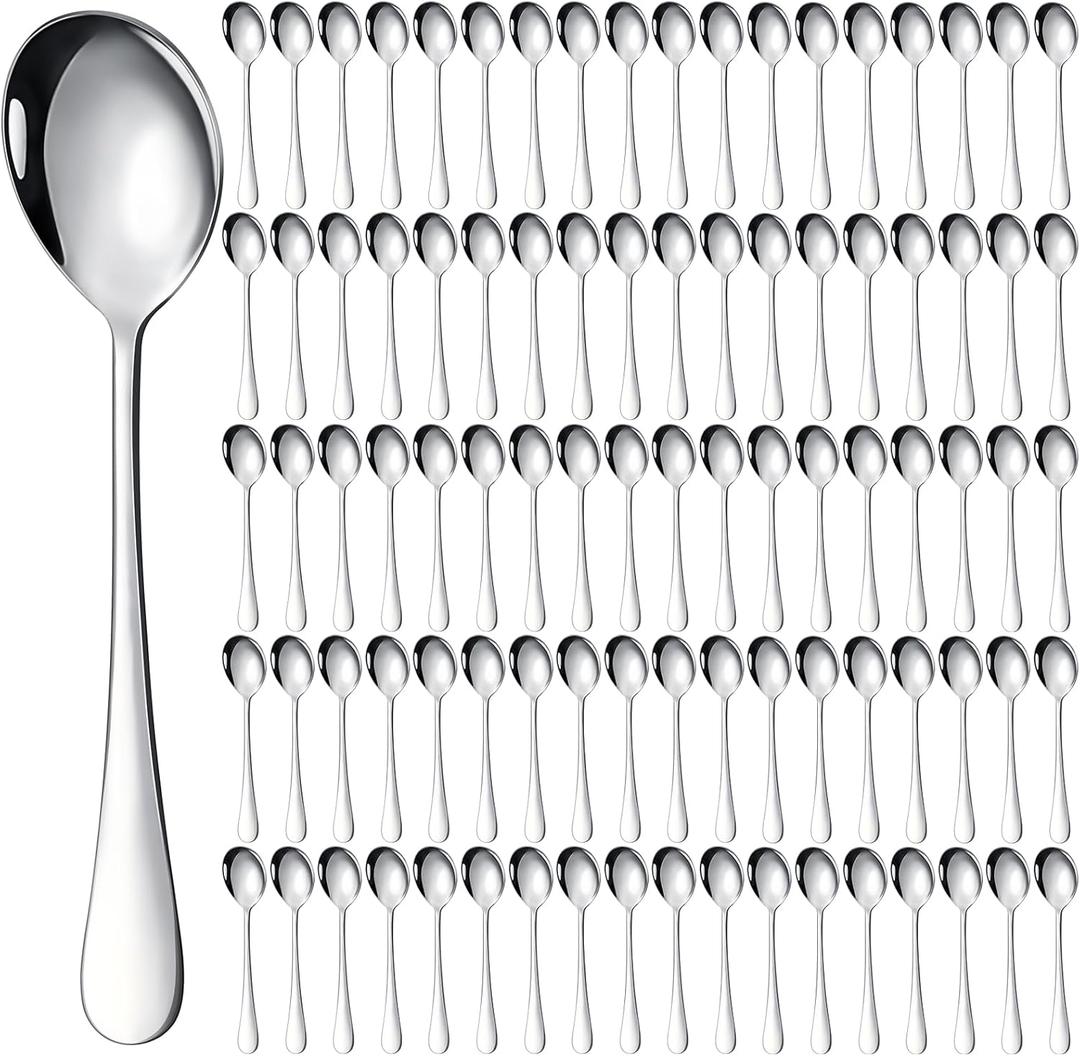 Nuogo 100 Pieces Soup Spoons Set Stainless Steel Spoons Silverware Dessert Dinnerware Bulk Metal Dinner Dinnerware Mirror Polished Tablespoon for Home Restaurant Kitchen Dishwasher Safe