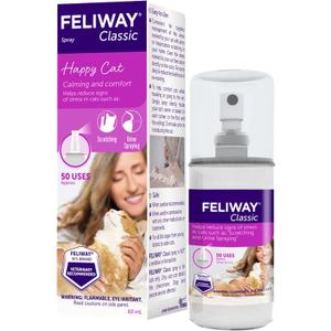 FELIWAY Classic Cat Calming Spray, 60ml - Comforts Cats at Home and On the Go and Helps to Calm During Travel (2 Fl Oz (Pack of 1))