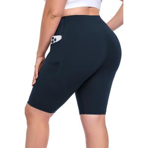 Womens Plus Size 10" Biker Shorts with Pockets, L-6XL High Waist Tummy Control Knee Length Butter Soft Athletic Workout Shorts L