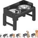 PAKEWAY Elevated Dog Bowls, Spill Proof, Tiltable Dog Feeder with 2 Stainless Steel Bowls, 6 Height Adjustable Raised Bowl (Black)