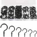 RELBRO Screw Hooks, 6 Sizes Metal Screw in Cup Hooks, 1/2 Inch, 5/8 Inch, 3/4 Inch, 7/8 Inch, 1 Inch, 1-1/4 Inch, Black, 110 Pcs