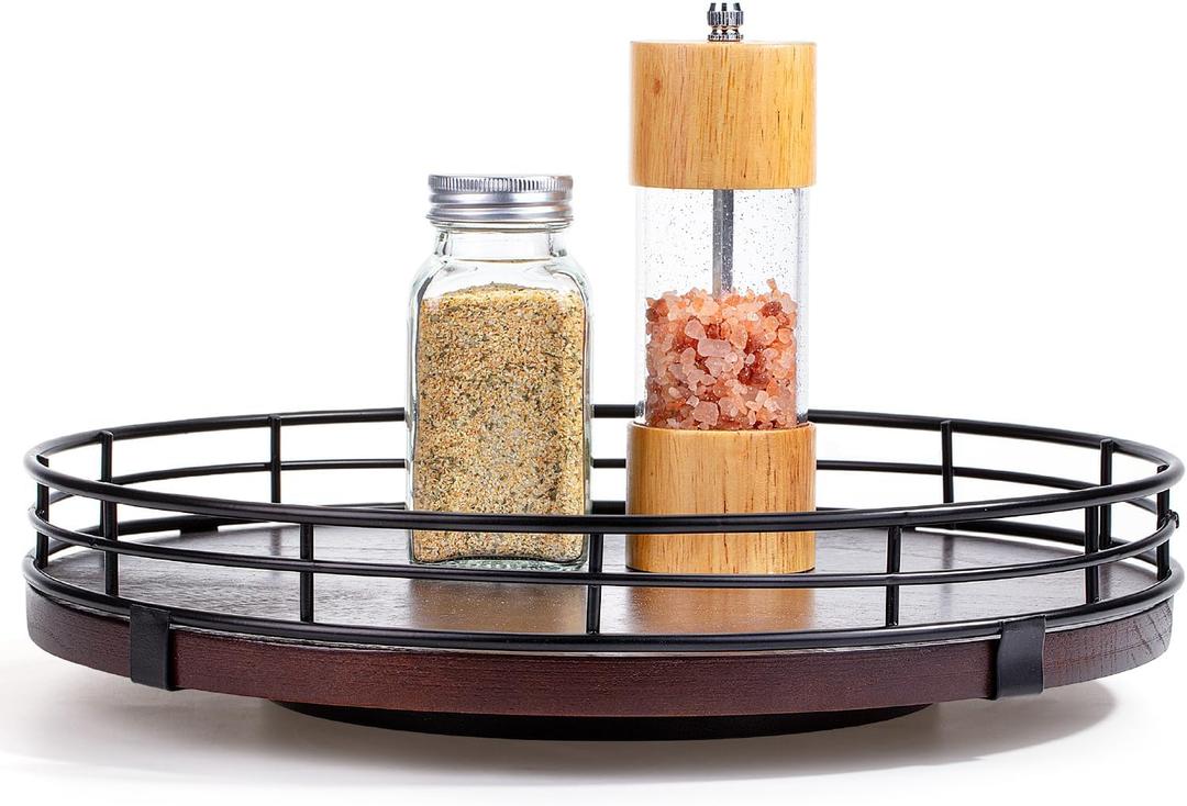 BAMBOO LAND- Lazy Susan Turntable Organizer, 13" Walnut, Lazy Susan for Table Top